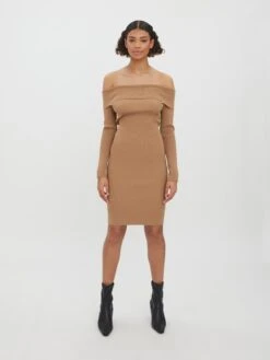 Vero Moda Robes Robes En Maille WILLOW Femme Marron -Edited You Boutique 3fbeb7cdee9ac315727487df4e0dda23