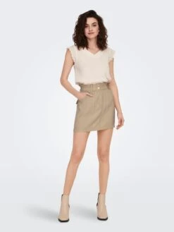 ONLY Mini-jupes Jupe OVA-ARIS Femme Beige Foncé -Edited You Boutique 4e367db0eb41eadf3f1d5fc7aff35745