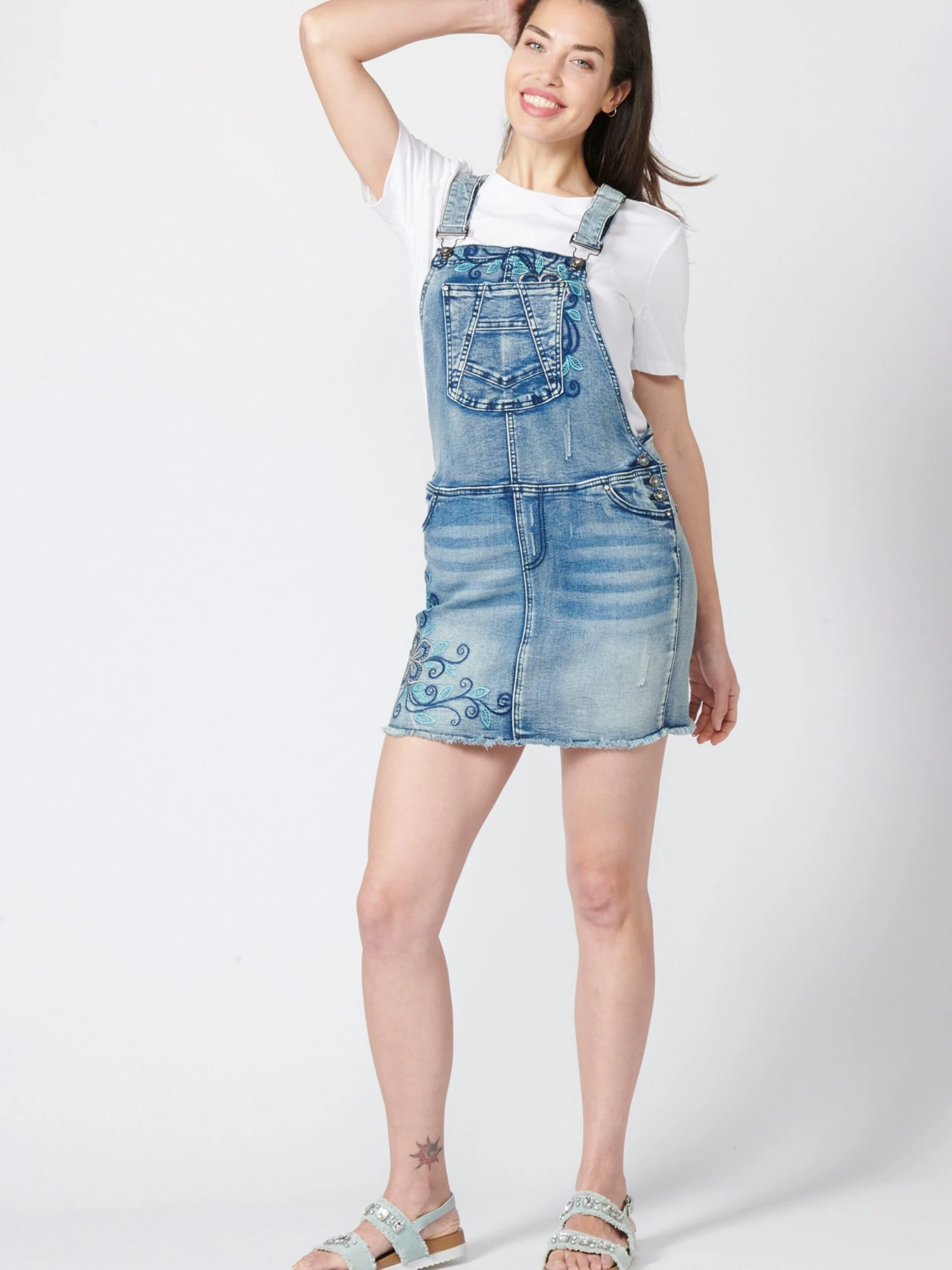 Koroshi Mini-jupes Jupe-salopette Femme Bleu Marine / Bleu Clair 4 Koroshi Mini-jupes Jupe-salopette Femme Bleu Marine / Bleu Clair – Image 2