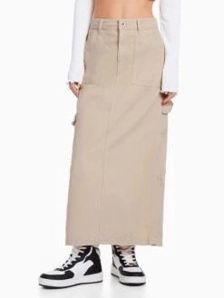 BERSHKA Jupes Longues Jupe Femme Mastic -Edited You Boutique f4469a917465eb228d1790f39579078e